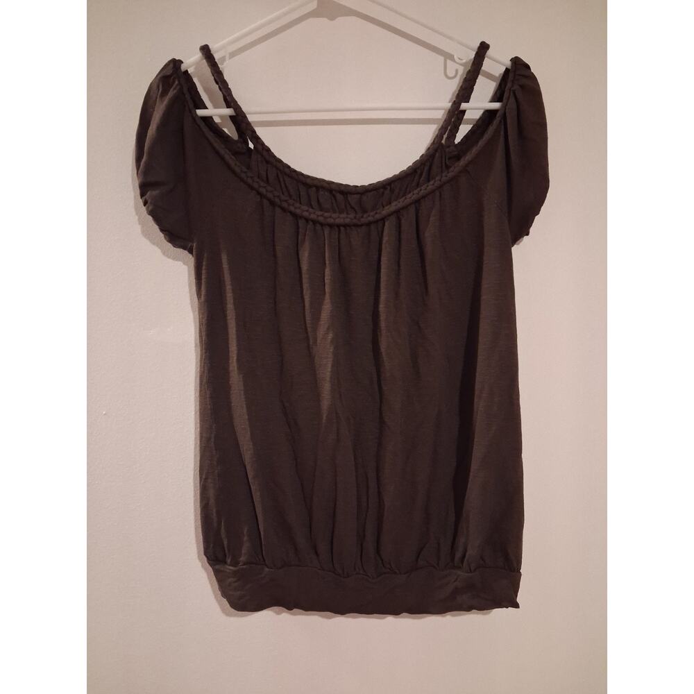 Decree Brown Off-the-Shoulder Braided Strap Knit Tunic Blouse M
